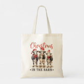 Kerst in de Schuur Rustieke Koeien in Santa Hats Tote Bag (Achterkant)