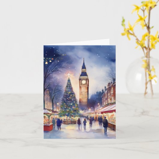 Kerst in de Waterverf van Londen Kaart (Gele Bloem)