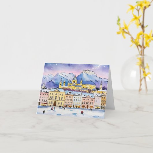 Kerst in de Waterverf van Salzburg Kaart (Gele Bloem)