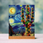 Kerst in de woestijn Saguaro Cactus Blue Green Acryl Bord (Neutraal)