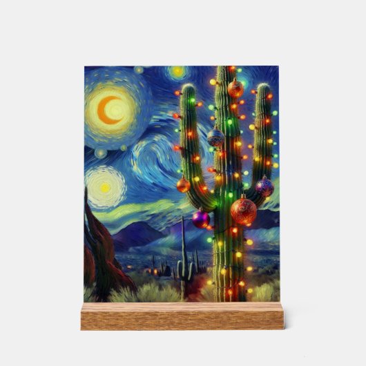 Kerst in de woestijn Saguaro Cactus Blue Green Acryl Bord (Voorkant)