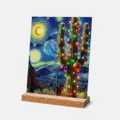Kerst in de woestijn Saguaro Cactus Blue Green Acryl Bord (Hoek)