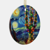 Kerst in de woestijn Saguaro Cactus Blue Green Keramisch Ornament (Rechts)