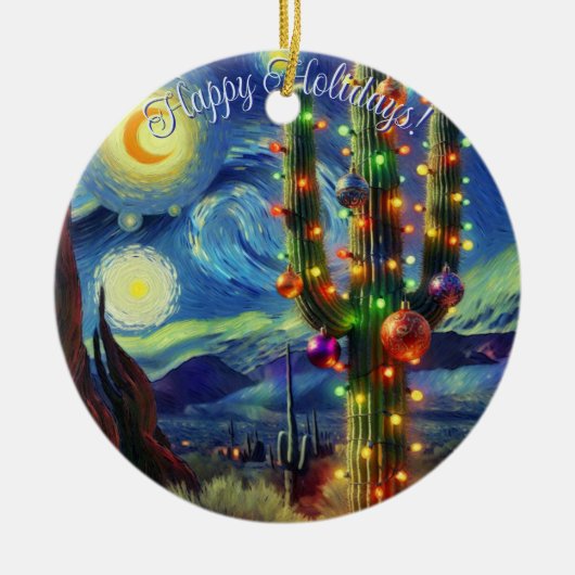 Kerst in de woestijn Saguaro Cactus Blue Green Keramisch Ornament (Voorkant)