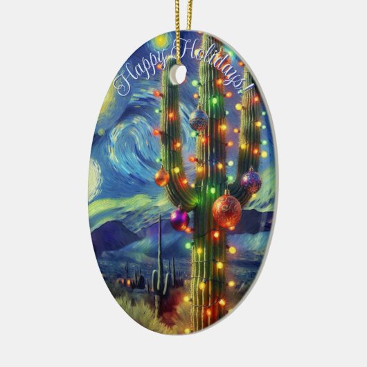 Kerst in de woestijn Saguaro Cactus Blue Green Keramisch Ornament (Links)