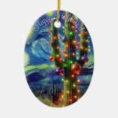 Kerst in de woestijn Saguaro Cactus Blue Green Keramisch Ornament (Voorkant)