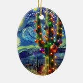 Kerst in de woestijn Saguaro Cactus Blue Green Keramisch Ornament (Achterkant)