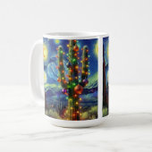 Kerst in de woestijn Saguaro Cactus Blue Green Koffiemok (Voorkant links)