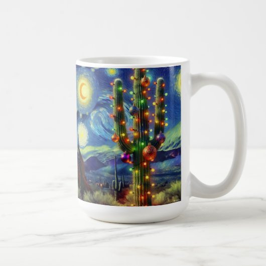 Kerst in de woestijn Saguaro Cactus Blue Green Koffiemok (Rechts)