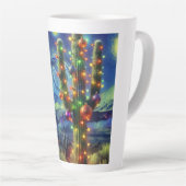 Kerst in de woestijn Saguaro Cactus Blue Green Latte Mok (Rechterhoek)