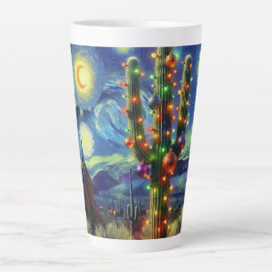 Kerst in de woestijn Saguaro Cactus Blue Green Latte Mok