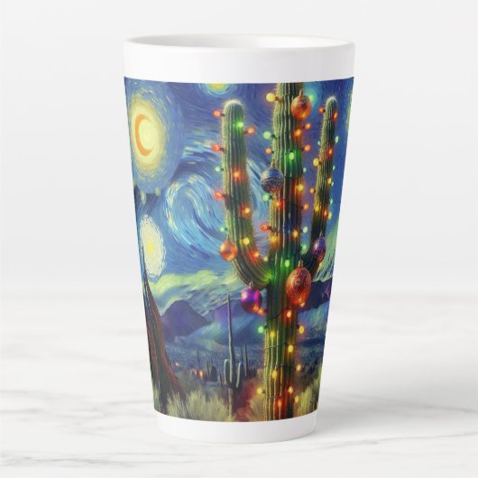 Kerst in de woestijn Saguaro Cactus Blue Green Latte Mok (Voorkant)