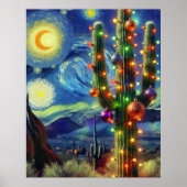 Kerst in de woestijn Saguaro Cactus Blue Green Poster (Voorkant)