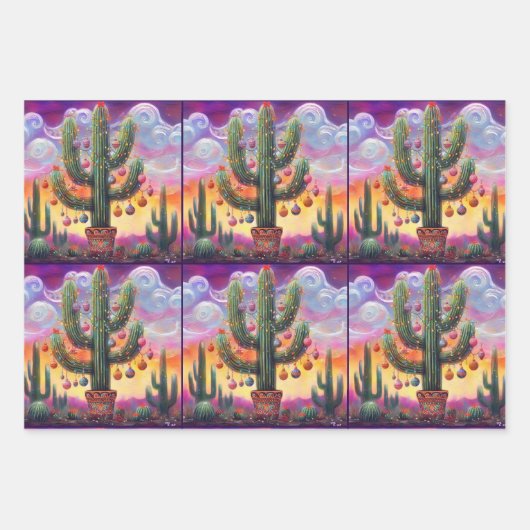 Kerst in de woestijn Saguaro Cactus Decoupage Inpakpapier Vel (Voorkant 2)