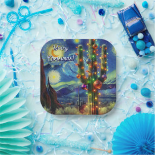 Kerst in de woestijn Saguaro Cactus Magnet Papieren Bordje