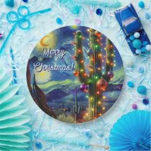 Kerst in de woestijn Saguaro Cactus Magnet Papieren Bordje