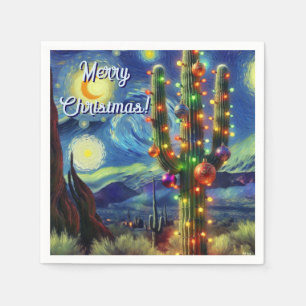 Kerst in de woestijn Saguaro Cactus Magnet Servet