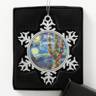 Kerst in de woestijn Saguaro Cactus Magnet Tin Sneeuwvlok Ornament