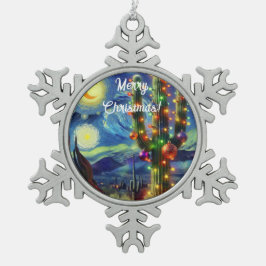 Kerst in de woestijn Saguaro Cactus Magnet Tin Sneeuwvlok Ornament