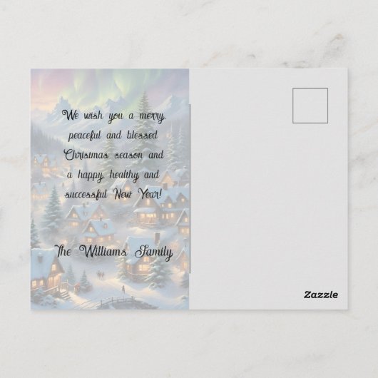 Kerst in een bergdorp, poollicht briefkaart (Achterkant)