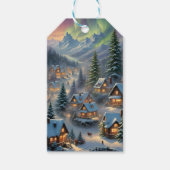 Kerst in een bergdorp, poollicht cadeaulabel (Voorkant)