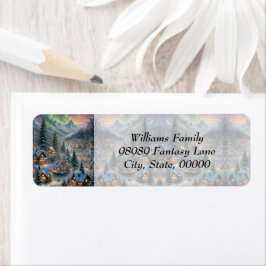 Kerst in een bergdorp, poollicht etiket