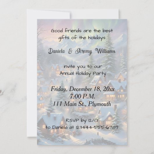 Kerst in een bergdorp, poollicht kaart (Achterkant)