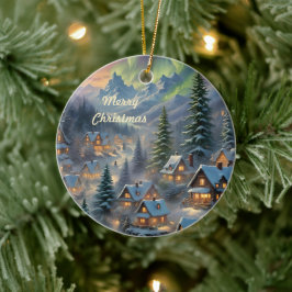 Kerst in een bergdorp, poollicht keramisch ornament