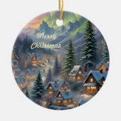 Kerst in een bergdorp, poollicht keramisch ornament (Voorkant)