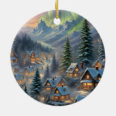 Kerst in een bergdorp, poollicht keramisch ornament (Achterkant)