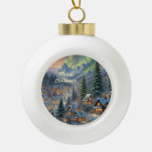 Kerst in een bergdorp, poollicht keramische bal ornament (Voorkant)
