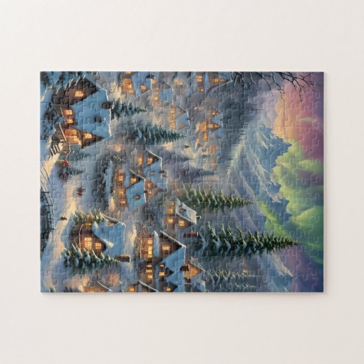Kerst in een bergdorp, poollicht legpuzzel (Horizontaal)