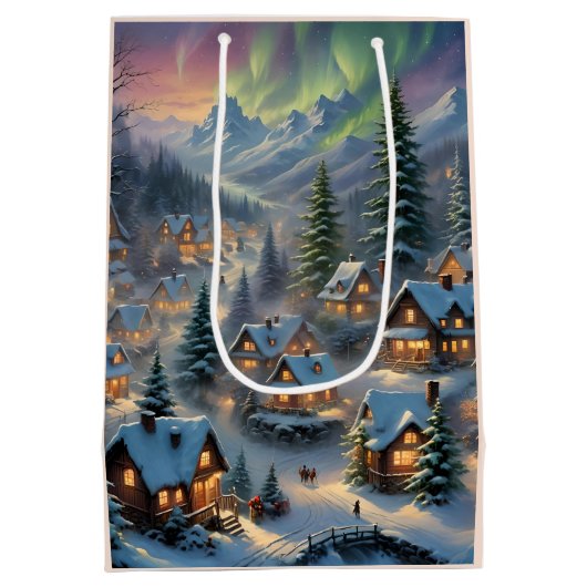 Kerst in een bergdorp, poollicht medium cadeauzakje (Achterkant)