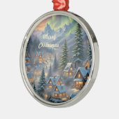 Kerst in een bergdorp, poollicht metalen ornament (Links)