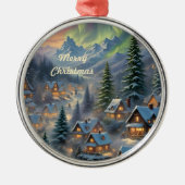 Kerst in een bergdorp, poollicht metalen ornament (Voorkant)