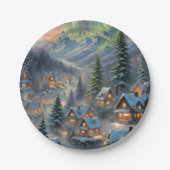 Kerst in een bergdorp, poollicht papieren bordje (Voorkant)