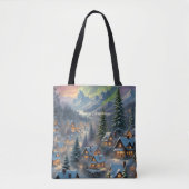 Kerst in een bergdorp, poollicht tote bag (Voorkant)