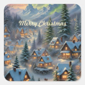 Kerst in een bergdorp, poollicht vierkante sticker (Voorkant)