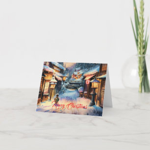 Kerst in een besneeuwd Japans dorp Feestdagen Kaart