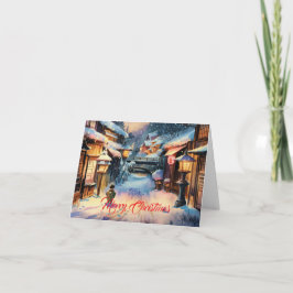 Kerst in een besneeuwd Japans dorp Feestdagen Kaart