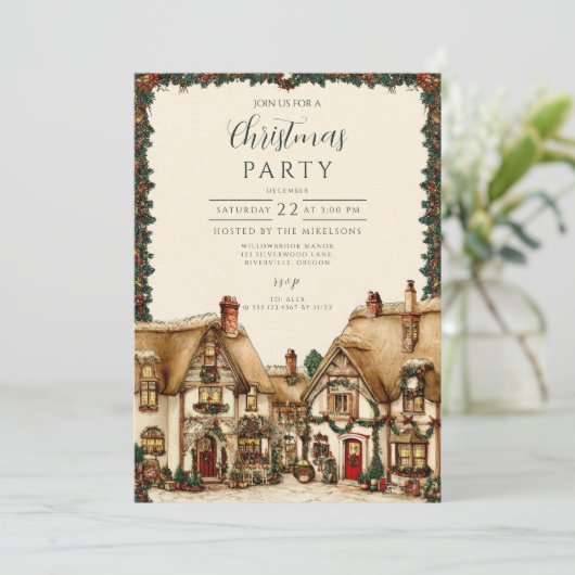 Kerst in een gezellig vakantiedorp kaart (Staand voorkant)