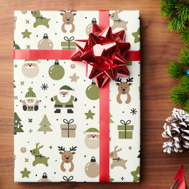 Kerst in Groen Schattige Santa Gifts Rendieren Cadeaupapier