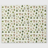 Kerst in Groen Schattige Santa Gifts Rendieren Cadeaupapier (Vlak)