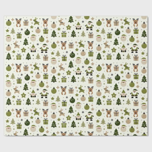 Kerst in Groen Schattige Santa Gifts Rendieren Cadeaupapier (Vlak)