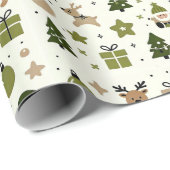 Kerst in Groen Schattige Santa Gifts Rendieren Cadeaupapier (Rol Hoek)