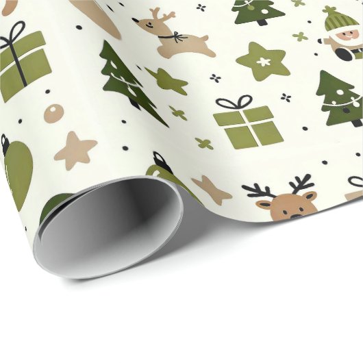Kerst in Groen Schattige Santa Gifts Rendieren Cadeaupapier (Rol Hoek)
