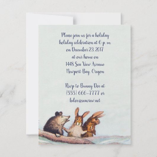 Kerst in het Bos: Funny Animals Invitation Kaart (Achterkant)