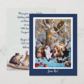 Kerst in het Bos: Funny Animals Invitation Kaart (Voorkant / Achterkant)