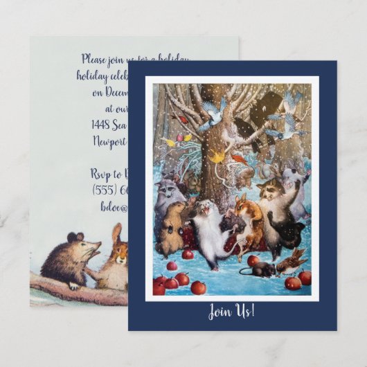 Kerst in het Bos: Funny Animals Invitation Kaart (Voorkant / Achterkant)