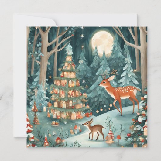 Kerst in het bos Natuur Illustratie Feestdagenkaart (Voorkant)